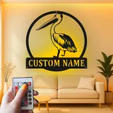 Custom Brown Pelican LED Metal Sign | Coastal Wall Art Decor | Beach House Lighted Nameplate | Personalized Nautical Gift