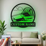 Décoration murale en métal LED personnalisée en forme d'airboat - Cadeau pour les passionnés de navigation - Décor nautique pour man cave