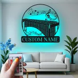 Arte in Metallo Personalizzata per Marimba | Decorazione per Stanza Musicale con Luce LED | Insegna con Nome Personalizzata per Studio
