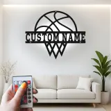 Cartel de metal personalizado de aro de baloncesto con luz LED, regalo deportivo personalizado para atletas, decoración para sala de juegos 1