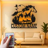 Enseigne cheval en métal avec LED | Décoration murale équestre personnalisée | Décor de ranch, grange et écurie | Cadeau pour amoureux des chevaux