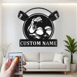 Insegna palestra personalizzata con LED | Arte da parete in metallo per sollevamento pesi | Arredo fitness su misura per home gym o studio