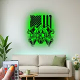 Panneau LED Personnalisé pour Pompier | Décoration Murale en Métal Personnalisée | Cadeau Patriote avec Drapeau Américain pour Pompier | Décor de Caserne de Pompiers