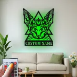 Art Mural en Métal LED de Chat Sphynx | Décor Gothique Personnalisé pour la Maison | Cadeau Personnalisé pour Amateurs de Chats Sorciers pour Salons et Studios