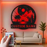 Personalized Yin Yang Metal Sign | LED Mountain Beach Art | Custom Name Decor for Home & Business