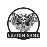 Cartel LED de polilla de cabeza de muerte personalizado | Arte mural gótico de metal | Decoración de hogar personalizada para brujas