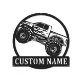Personalisierte Monstertruck Metall-Schild | LED Licht Wandkunst | Männerzimmer-Dekoration & Geschenk für das Kinderzimmer | Offroad-Fahrzeug-Kunst