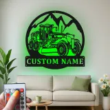Custom Road Grader Led Light Metal Wall Art Personalized Gift for Construction Enthusiasts Garage or Office Decor