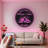 Custom Mountain Cabin Led Light Metal Wall Art Personalized Housewarming Gift Rustic Cabin Decor