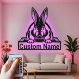Realistic Rabbit LED Sign | Custom Metal Name Plaque for Nursery | Personalized Bunny Wall Art | Animal Lover Gift