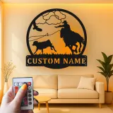 Personalisierte Cowboy-Rodeo-LED-Metall-Wandkunst – Western-Geschenk für Ihn, rustikale Ranch-Deko