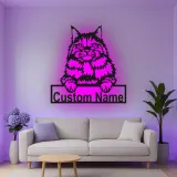 Cartel de metal personalizado de gato Maine Coon con luz LED regalo para amantes de mascotas decoración para salones