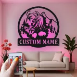 Cartel de metal LED personalizado de Bisonte y Montaña, regalo para amantes de la naturaleza, decoración rústica de cabaña