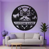 Insegna in metallo con gufo reale | Arte murale LED con nome personalizzato | Decorazione rustica su misura per baita e lodge per lui
