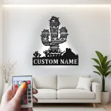 Décoration murale en métal personnalisée avec lumière LED en forme de cactus - Cadeau de décoration désert pour le salon