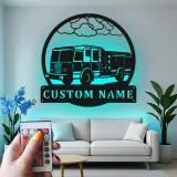 Personalized Fire Truck LED Sign | Custom Firefighter Gift | Metal Wall Art for Fire Station Decor