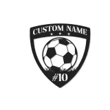 Cartel LED de escudo de fútbol personalizado | Arte mural de metal personalizado para habitación de niños | Regalo de decoración deportiva con nombre y número de jugador