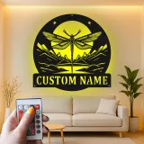 Custom Dragonfly Mountain Scene Led Light Metal Wall Art Personalized Nature Lover Gift Bedroom or Living Room Decor