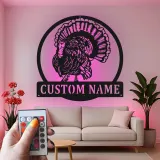 Décoration murale en métal personnalisée avec LED en forme de dinde - Cadeau de Thanksgiving pour la cuisine ou la salle à manger