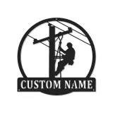 Arte da Parete in Metallo per Lineman | Insegna LED Personalizzata con Nome | Regalo Personalizzato per Elettricista | Decorazione per Lavoratori dei Servizi Pubblici
