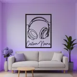 Insegna LED cuffie personalizzata | Decorazione murale in metallo su misura per studio musicale | Decor con nome per DJ | Idea regalo per musicista