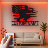 Custom Baseball Catcher Led Light Metal Wall Art Personalized Gift for Baseball Fans Game Room Sports Decor