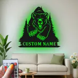 Insegna in metallo personalizzata con orso retroilluminato, regalo di fauna selvatica per amanti della natura, decorazione per cabina