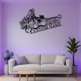 Personalized Guitar LED Sign | Custom Metal Wall Art for Music Room | Floral Musician Gift | Boho Home Decor