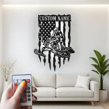Custom Snowmobile Metal Sign | Personalized American Flag LED Wall Art | Winter Sports Decor Gift for Him | Garage & Man Cave Sign