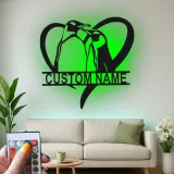 Insegna LED per Coppia di Pinguini | Arte Murale in Metallo Personalizzata | Regalo per Anniversario per Camera da Letto