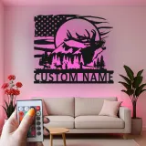 Personalisierte LED-Metall-Wandkunst mit Elch und Berg – Geschenk für Naturliebhaber, Hütten- oder Lodge-Deko