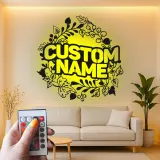 Cartel de nombre personalizado con LED | Arte mural de metal floral personalizado | Decoración moderna de granja | Regalo de boda para parejas