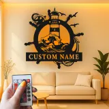 Insegna in metallo personalizzata Faro | Arte murale nautica LED | Decorazione per casa al mare personalizzata | Regalo per marinai e accento per casa costiera