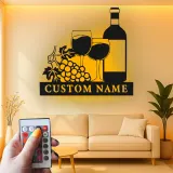 Cartel de metal LED de botella de vino y copas personalizado regalo para amantes del vino decoración de cocina o bar