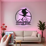 Insegna LED in metallo personalizzata per sciatore | Arte murale di montagna su misura | Arredo e regalo per baita e sci freestyle