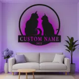 Custom Cat Couple Led Light Metal Wall Art Personalized Pet Lover Gift Living Room or Bedroom Decor