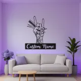 Enseigne LED en métal pour coiffeur | Décoration murale de salon personnalisée | Art sur mesure pour barber shop | Plaque nominative inspirée du tatouage