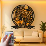Arte in metallo LED Tigre Ruggente | Insegna personalizzata per Man Cave | Decorazione per sala giochi con nome personalizzato | Luce silhouette animale feroce