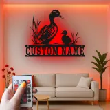 Custom Duck Family Led Light Metal Wall Art Personalized Nature Lover Gift Bedroom or Nursery Decor