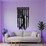 Insegna in metallo personalizzata per golfista con LED | Arte murale con nome e bandiera USA | Regalo patriottico per man cave e ufficio