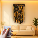 Cartel LED de bombero personalizado | Arte mural de bandera americana | Regalo personalizado para bombero | Decoración de héroe en la pared