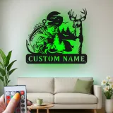 Cartel de metal LED personalizado de ciervo y pesca de lubina regalo para amantes del aire libre decoración de cabaña