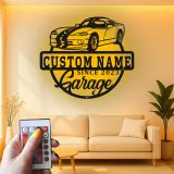 Custom Sports Car Garage Led Light Metal Wall Art Personalized Gift for Car Enthusiasts Garage Decor Sign