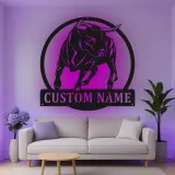 Décoration murale en métal personnalisée avec éclairage LED de taureau - Cadeau pour éleveurs - Décor de ferme rustique
