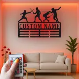 Custom Fencing Metal Wall Art | Personalized LED Name Sign for Athlete | Fencer Gift & Sports Team Decor