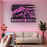Décoration murale en métal LED personnalisée pour camion-benne - Cadeau pour passionnés de camions, décoration de garage ou de salle de jeux