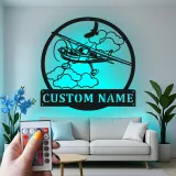 Décoration murale en métal personnalisée avec lumière LED d'avion - Cadeau d'aviation pour pilotes, décoration de hangar ou de bureau 1