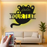 Insegna in metallo personalizzata con silhouette di gatto e luce LED regalo per amanti dei gatti decorazione per camera da letto o soggiorno 3