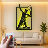 Personalized Tennis Player Metal Wall Art | Custom LED Name Sign for Game Room | Athlete Silhouette Decor