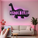 Décoration murale en métal personnalisée avec éclairage LED dinosaure pour la chambre d'enfants, cadeau unique pour les amateurs de dinosaures